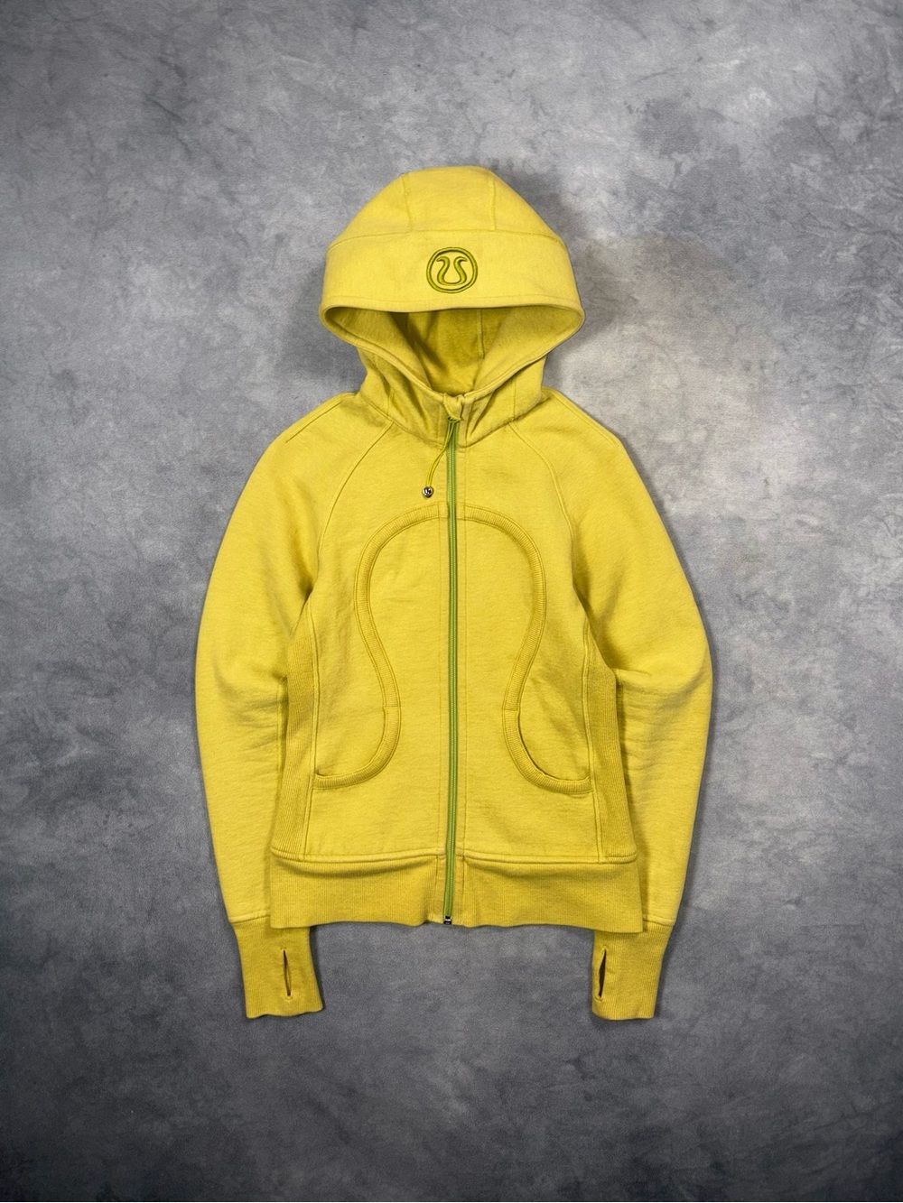 Vintage Lululemon Scuba Yellow/Green Logo Y2K Washed Full Zip Hoodie